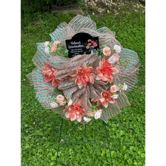 Sunflower Grandma Grandmother Mesh Wreath Cemetery Decoration, Grave Marker xxx - Picture 1 of 6